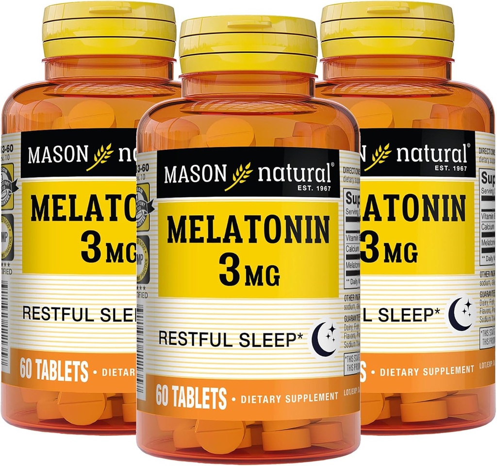 MASON NATURAL Melatonin B6&Calcium、自然な睡眠補助剤、サポート残りの睡眠、60錠(3のパッケージ)