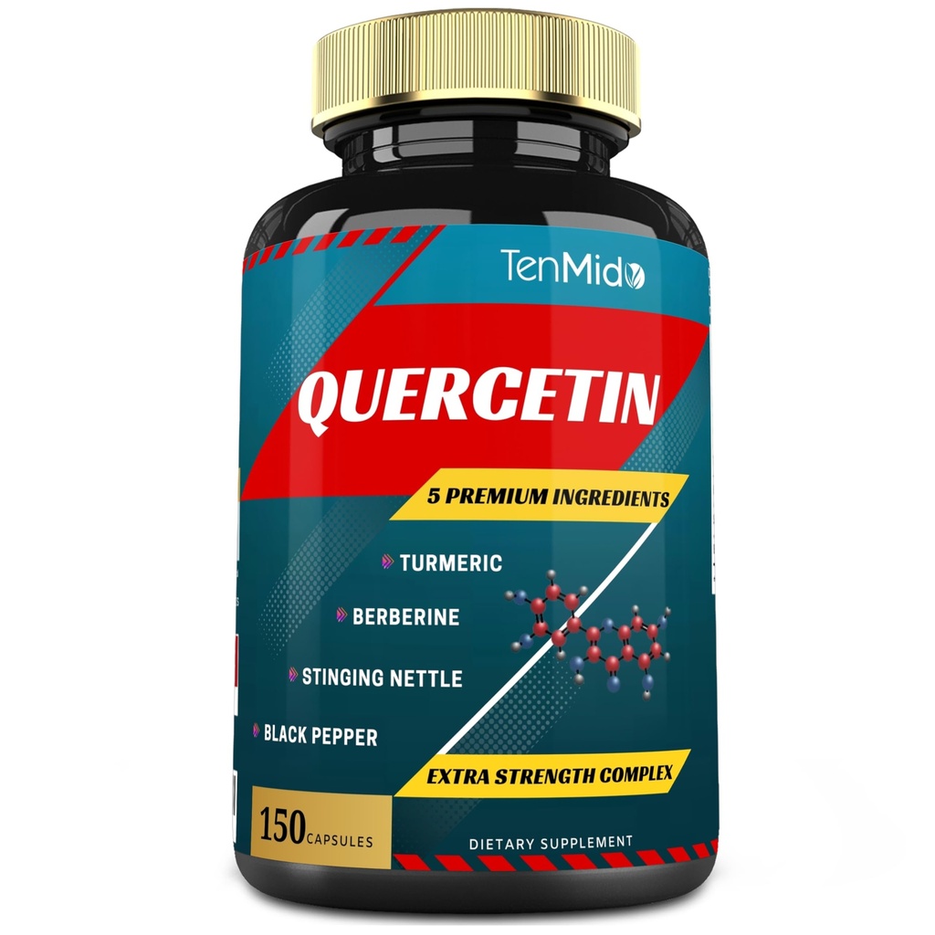 Quercetin はカプセルを補います - 免疫システムと心臓の健康、Berberine の酸化防止剤、Sting のイラクサ、ターメリック、黒いペッパー - 150 カプセル - 5 か月の供給を支えます