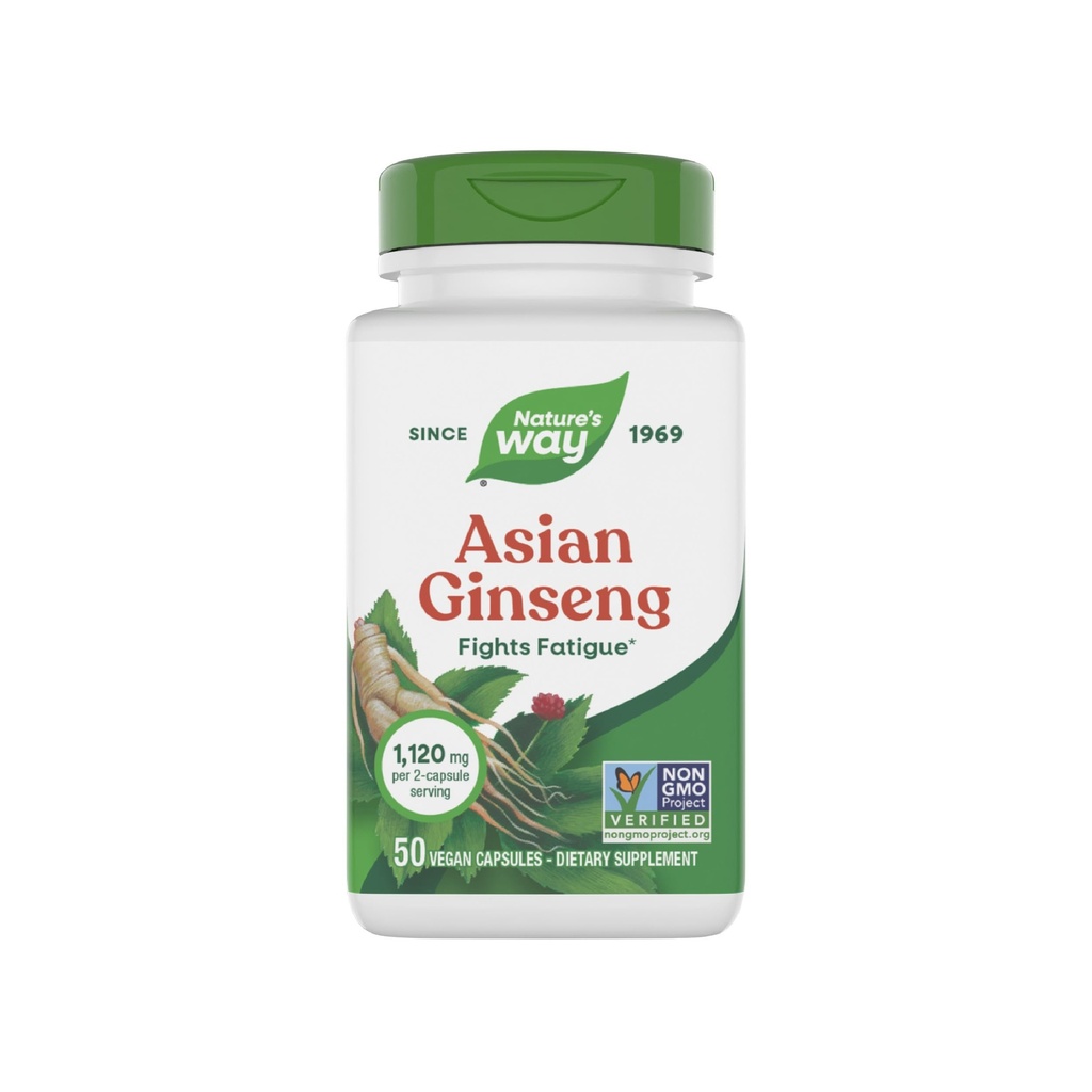 Nature's Way Asian Ginseng、Fatigue*の戦い、サービング2カプセルごとの1,120mg、非GMOプロジェクト検証、ビーガン、50カプセル(パッケージ5月Vary)