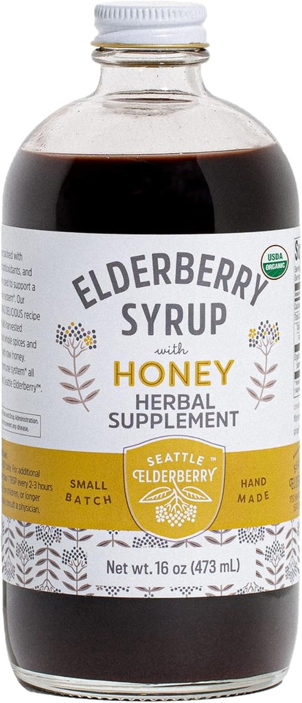 Syrup with Raw Honey – Delicious, Gluten-Free Herbal Supplement with Potent Immune Benefits Made from Only Organic Ingredients in Small Batches in The USA - 16oz