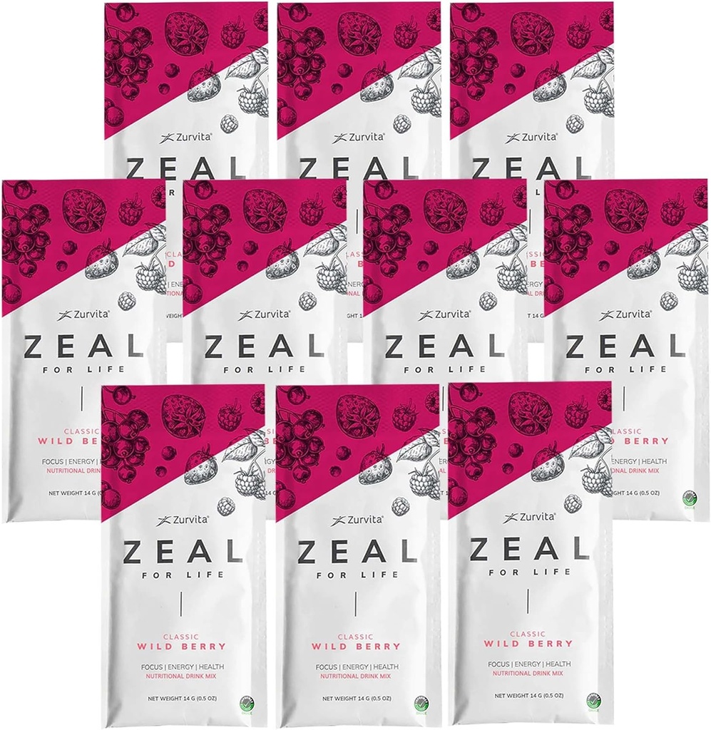 Zurvita - ライフウェルネスドリンクミックスのためのZeal - ワイルドベリー(クラシック)フレーバー - グルテンフリー、ビーガン、ビタミンとミネラル - 10シングルパケット