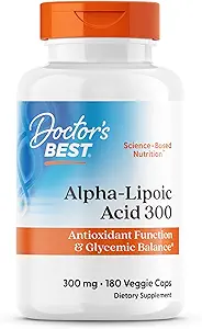 Doctor's Best Alpha-Lipoic Acid 300, Supports Antioxidant Function & Glycemic Balances, Non-GMO, Gluten Free, Vegan, Soy Free, 300 mg, 180 Veggie Caps