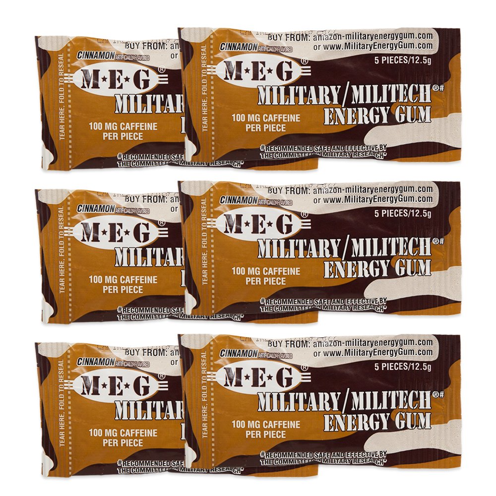 MEG - 軍用エネルギーガム | パーピースのカフェインの100mg + 増加エネルギー + ブースト物理的なパフォーマンス + シナモン 6パック(30カウント)