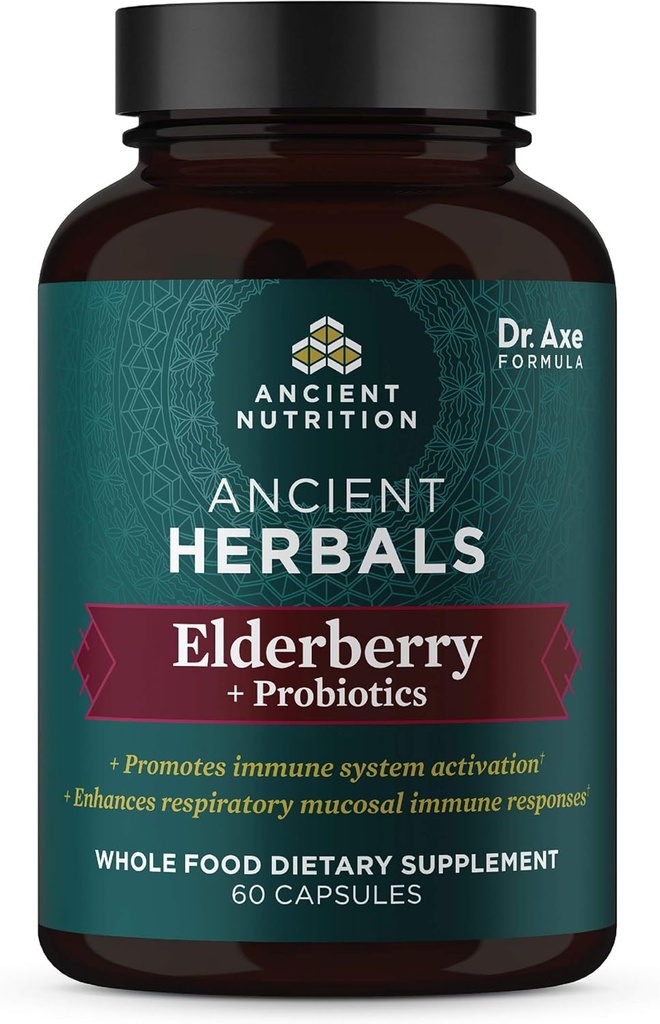古代栄養のElderberryおよびプロバイオティクスの補足、古代の草の黒のElderberryのカプセル、免疫システム サポート、全食糧補足、グルテンフリー、PaleoおよびKetoの友好的、60のカプセル