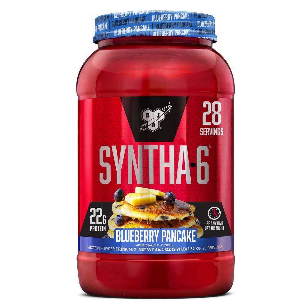 BSN SYNTHA-6 繊維の6g、Whey Protein、Micellar Casein、ミルクプロテイン アイソレートブレンド、5g脂肪、ブルーベリーパンケーキ、28サービング(パッケージ5月Vary)