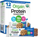 Orgain Organic Vegan Protein Bars, Chocolate Chip Cookie Dough - 10g Plant Based Protein, Low Calorie Healthy Snacks, No Lactose or Soy Ingredients, Gluten Free, Non-GMO - 1.41 Oz (Pack of 12)