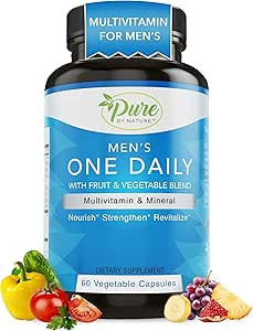 Pure By Nature One-Daily Multivitamin for Men, Immune Support Supplement with Non-GMO Ingredient, Vitamin & Minerals for Energy, 60 Veggie Capsules