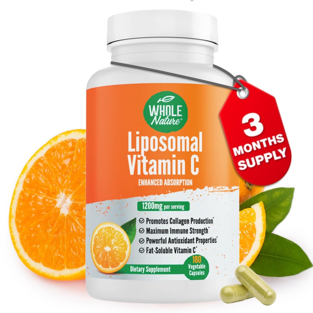 リポソマルビタミンCサプリメントピル1200mg - 高吸収180ビーガンカプセル脂肪溶性VIT C、最大強度免疫システムとコラーゲンブースター、ヒマワリルレシチン