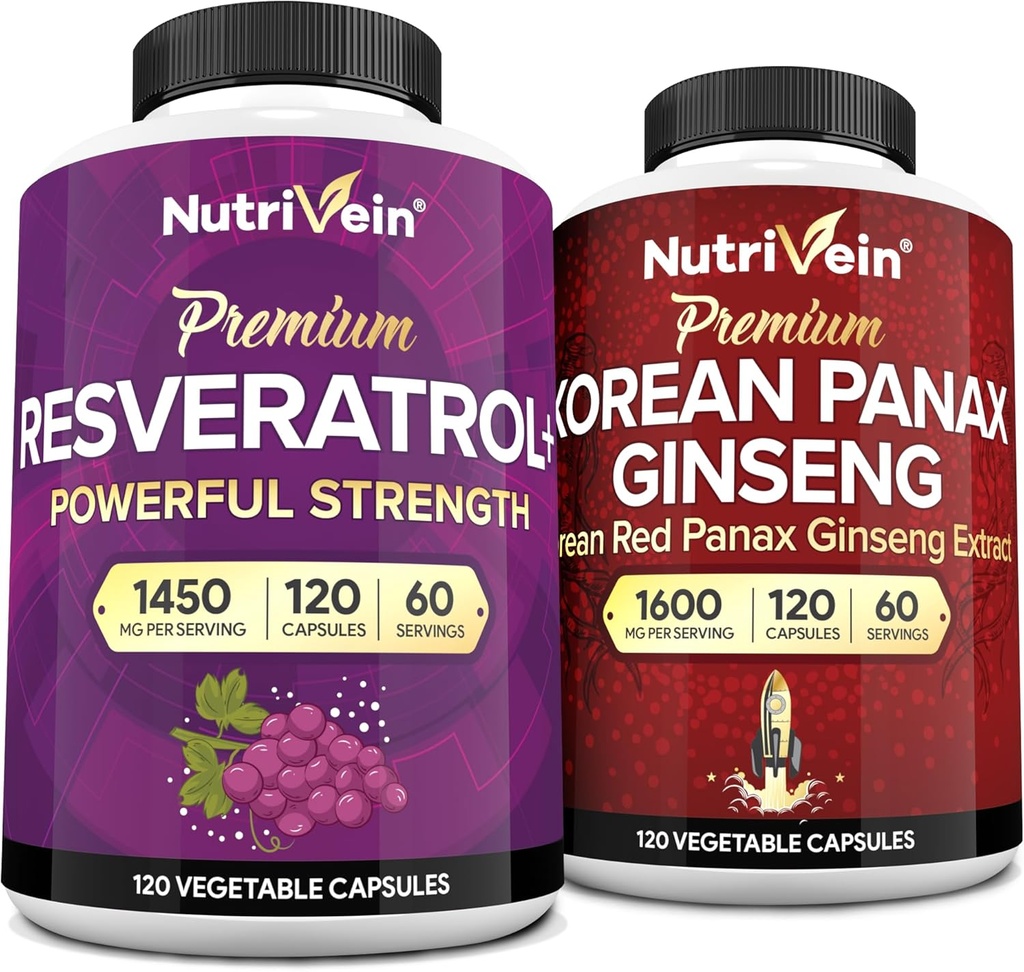 Nutriveinの優れた韓国のPanaxのGinsengの補足及びResveratrolの補足の束:頭脳、防衛、修理のための高吸収性Resveratrolのカプセル及びGinseng