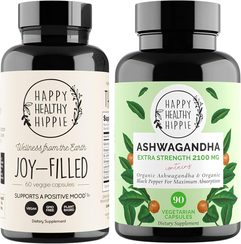 幸せな健康なHippieの喜びに満ちた気分サポート補足+有機性Ashwagandhaのストレス サポート補足
