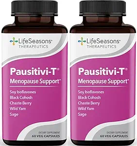 Pausitivi-T - 更年期サポートサプリメント - ホットフラッシュ、ホルモンの不均衡と夜の汗のための救済 - 栄養失調 - セージ、シャステベリー、大豆イソフラボン&ブラックコホッシュ - 60カプセル(2パック)
