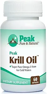 Peak Pure & Natural, Peak Krill Oil Supplement - Better Than Fish Oil for Joint and Heart Health - Krill Oil Brain Supplement - EPA, DHA, and Astaxanthin - 60 softgels