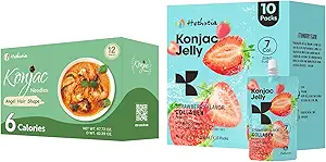 Hethstia Konjac Jelly Strawberry Flavor with Collagen Peptides 10 パックと Konjac エンジェル Hair Gluten Free 12 パック 低カロリー, Keto, Sugar Free, Healthy Food