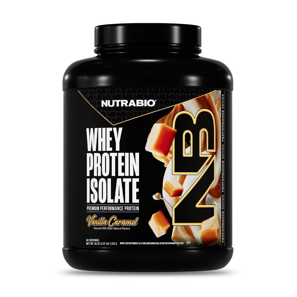 NutraBio 100%のWhey蛋白質の隔離蛋白質の粉、完全なアミノ酸のプロフィール、非GMO、大豆及びグルテンフリー、低い炭水化物、低いカロリーの粘着性がある蛋白質の粉、バニラキャラメル、5つのLbsの25g蛋白質