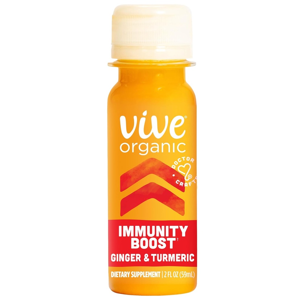 Vive Organic Immunity Boost Original(2 oz) 冷間プレスジンジャー、ターメリック、エキナセア&ブラックペッパーの免疫ウェルネスショット - USDA オーガニック&無添加砂糖または人工成分、黄色