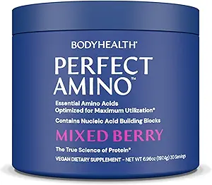 BodyHealth PerfectAmino Powder - BCAA and EAA Powder for Pre and Post Workout - Amino Acid Energy Drink for Men and Women to Support Lean Muscle and Recovery - Mixed Berry - 30 Servings