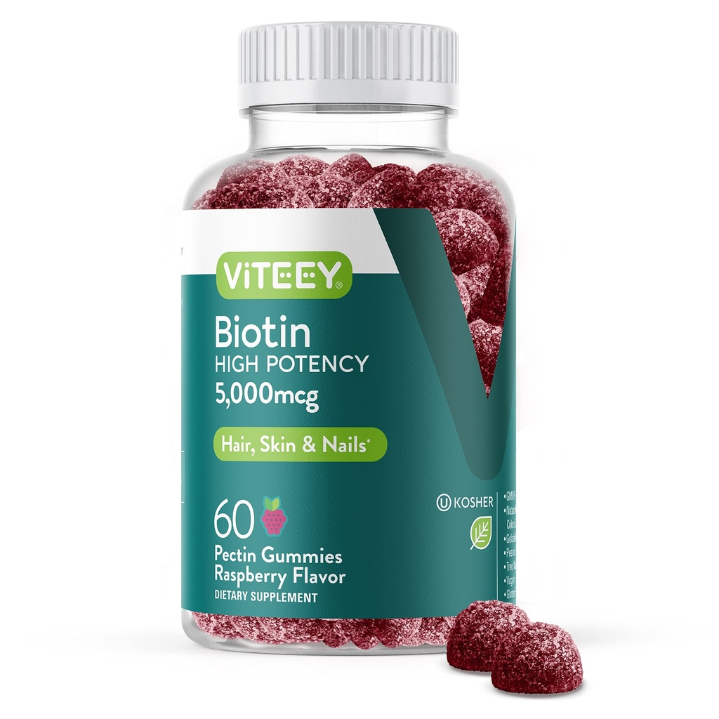 毛皮および釘のためのViteeyのBiotinのグミ - 毛の成長のグミのためのBiotin - 5000のmcg - ビーガン、グルテンフリー、非GMO - 60の計算