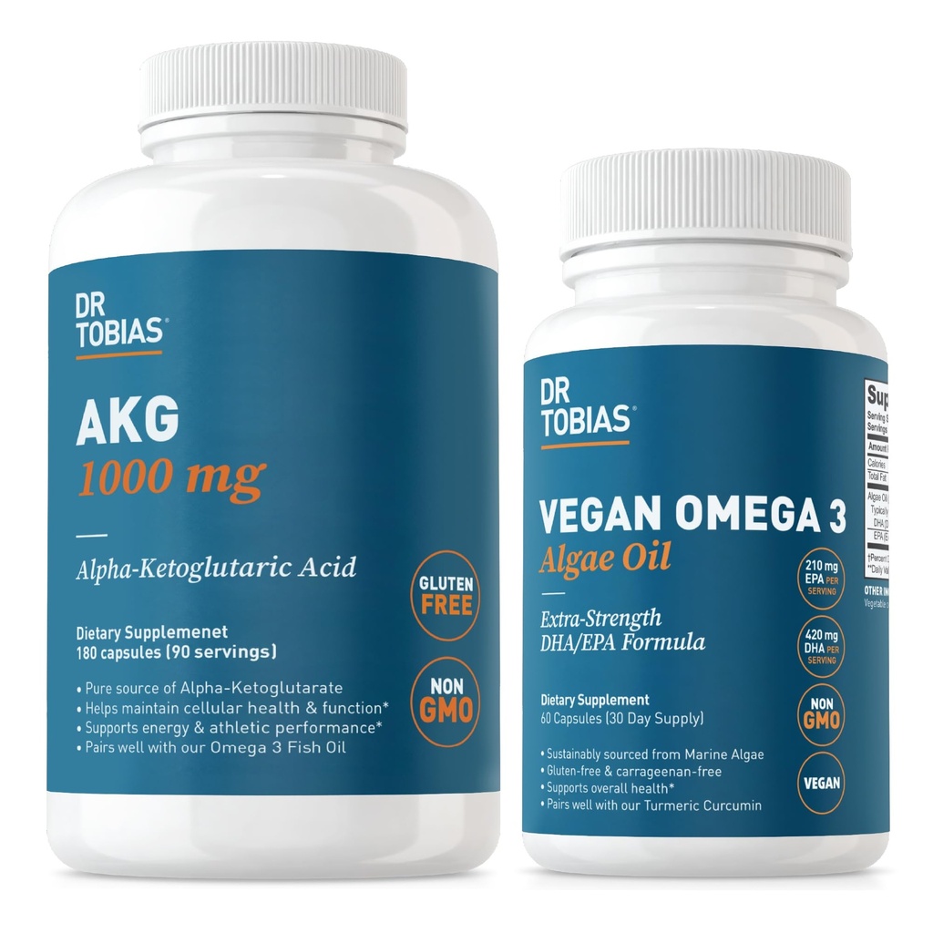 Dr. Tobias AKGサプリメント&ビーガンオメガ3藻油、ACL、EPA&DHA、ビーガン、グルテンフリー、非GMOでセルラーエネルギー&全体的な健康をサポート