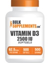 BulkSupplements.com ビタミンD3 2500IU Softgels - Cholecalciferol、D3サプリメント、ビタミンD 2500 IU - 1ビタミンD3 Softgel(62.5mcgのビタミンD) サービング、500カウント(パッケージ1)