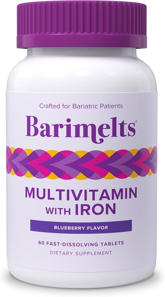 BariMelts Bariatric Multivitamin with Iron - 1ヶ月の供給(60高速解散錠) - 砂糖フリー - ポストOp Bariatricビタミン - ナチュラルブルーベリー味