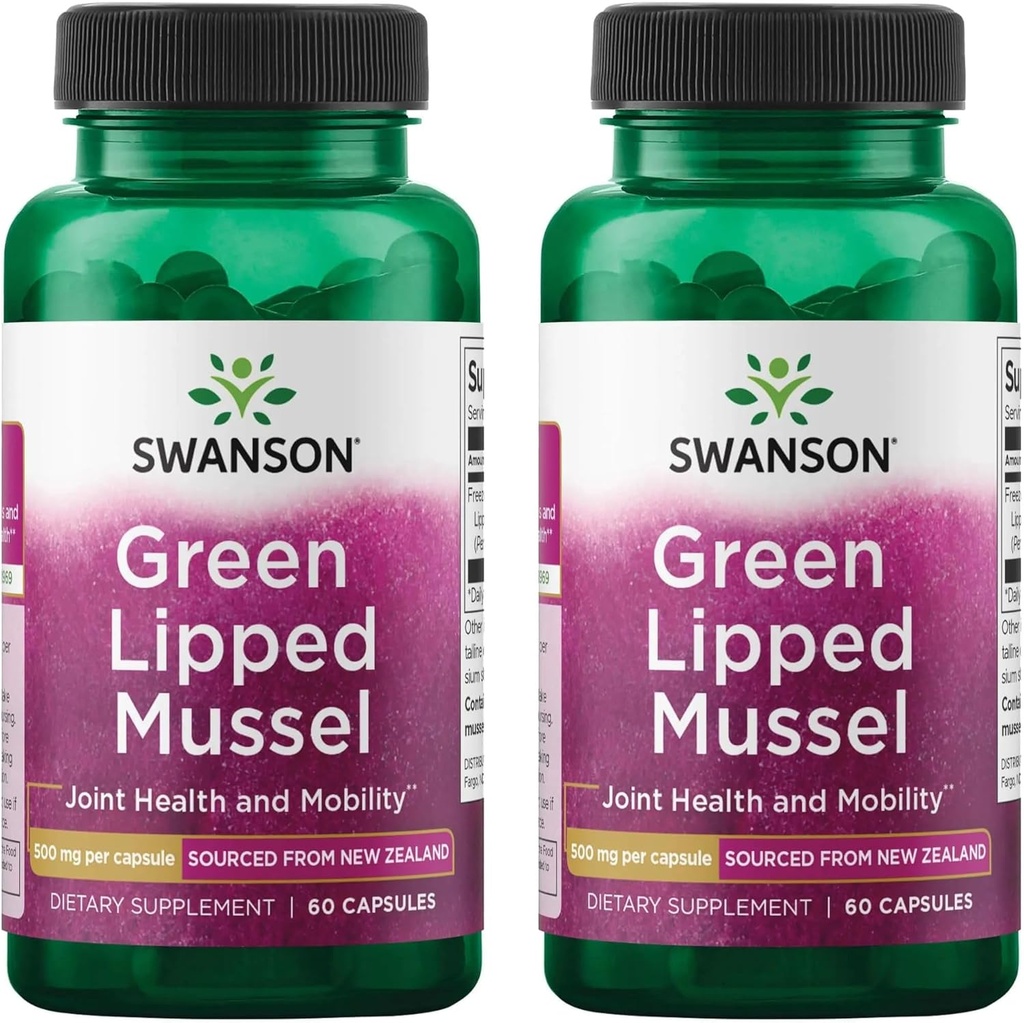 Swanson Green Lipped Mussel(Freeze-Dried) - ニュージーランド共同健康&モビリティサプリメント - ナチュラルフォーミュラは、心の健康と消化機能をサポート - (60カプセル、500mg各)(2パック)