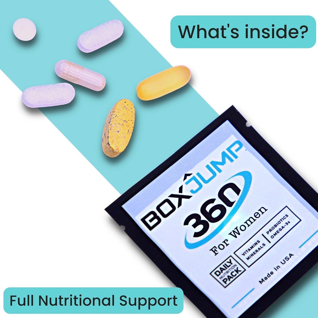 BoxJump Women’s Daily Multivitamin Packs with Essential Vitamins and Minerals – Includes Vitamins D, C, E, A, B12 for Energy, Endurance, Immune Support, Bone and Skin Health – 30-Day