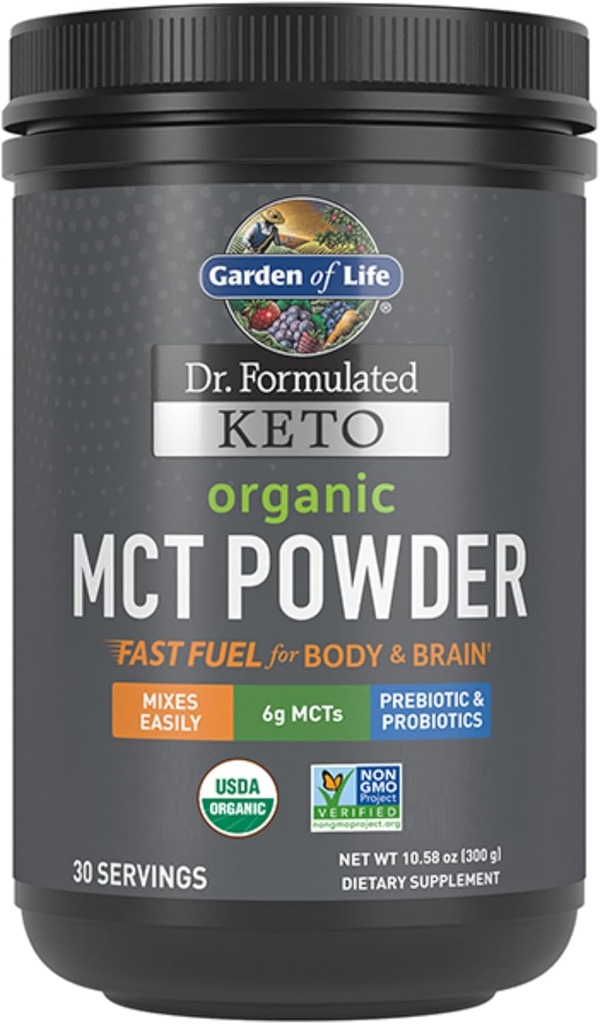 生命の庭 Dr. 処方 Keto 有機 MCT パウダー - 30 サービング, 6g ココナッツ プラス プレバイオティック ファイバー ・ プロバイオティクス, 認定有機, 非GMO, 完全菜食主義者の, グルテンフリー