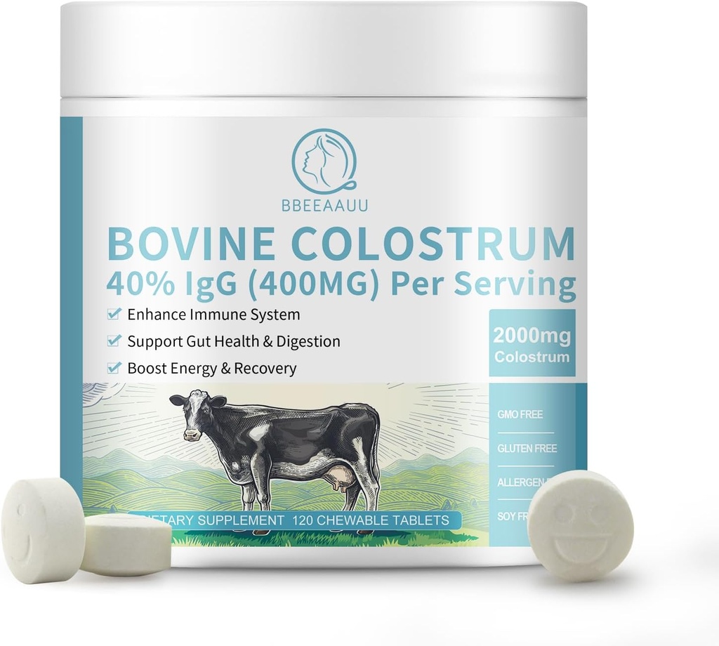 牛のColostrum 120のChewableタブレット、2000mg Colostrumの補足40% IgG、免疫サポート、腸の健康、毛の成長、エネルギー、100%の草の送り及び救急処置、グルテンフリー、大豆なし