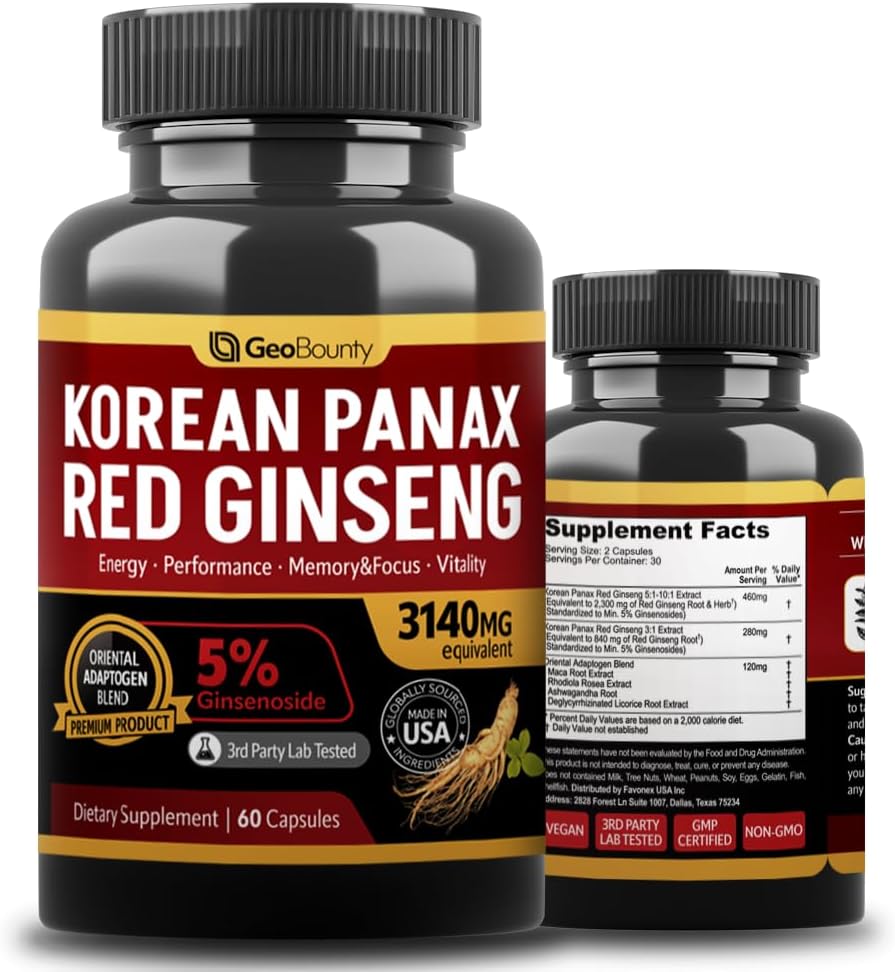 韓国のPanaxの赤いGinseng、赤いGinsengは米国でなされる優れた3140mg (Ginsenoside 5%)韓国の赤いGinsengの集中的な60のカプセル(マカの根)を補います