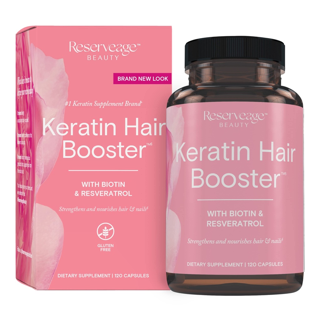 リザーベージビューティケラチンヘアブースターとビオチン&レスベラトロール - 女性のための髪と爪の成長サプリメント - 健康的な厚さをサポート&ビオチンと輝き - 120カプセル(60のサービング)
