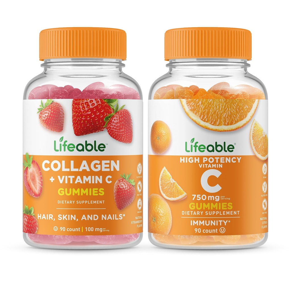 生みやすいコラーゲン&ビタミンC +ビタミンC 750mg、グミーズバンドル - 偉大なテイスティング、ビタミンサプリメント、グルテンフリー、GMOフリー、Chewable Gummy