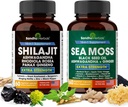 シラジト海苔アシワガンダコンボバンドル - ブラックシードオイル、ターメリック、Rhodiola Rosea、Panax、Ginsengサプリメント  120カプセル、グミーよりも優れています、樹脂  男性と女性のためのSeamos