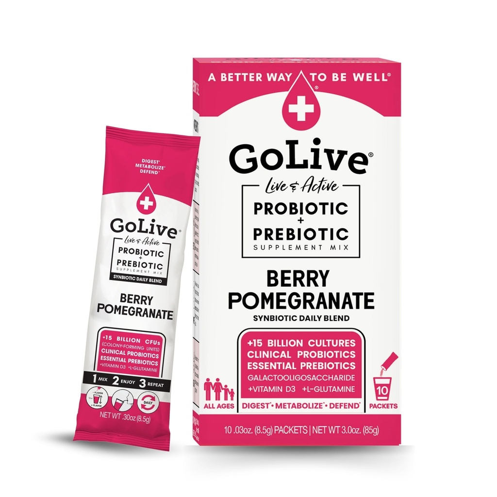 女性、男性、子供のためのGoLive PrebioticおよびProbiotic。 ベリーのPomegranateのSynbioticの粉w/L-Glutamine、ビタミンD3、電解物。 腸の健康、消化、代謝、免疫15-50B CFUsのため。