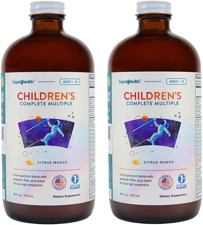 LIQUIDHEALTHの子供の子供のための完全な液体マルチビタミン - エッセンシャルビタミン、栄養素&ミネラル、免疫サポート、腸の健康 - 米国で作られた、ビーガン、非GMO、砂糖フリー(2パック)