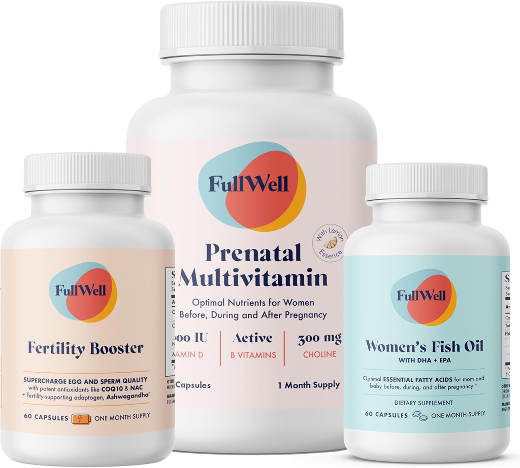 フルウェルの豊饒のトリオ  プレナタルビタミンレモン+ DHA&Fertilityブースター  コリン、フォーリン、オメガ3、Coq10、NAC、26 +バイタル栄養素  栄養成分、非GMO、3rdパーティテスト、30サービング
