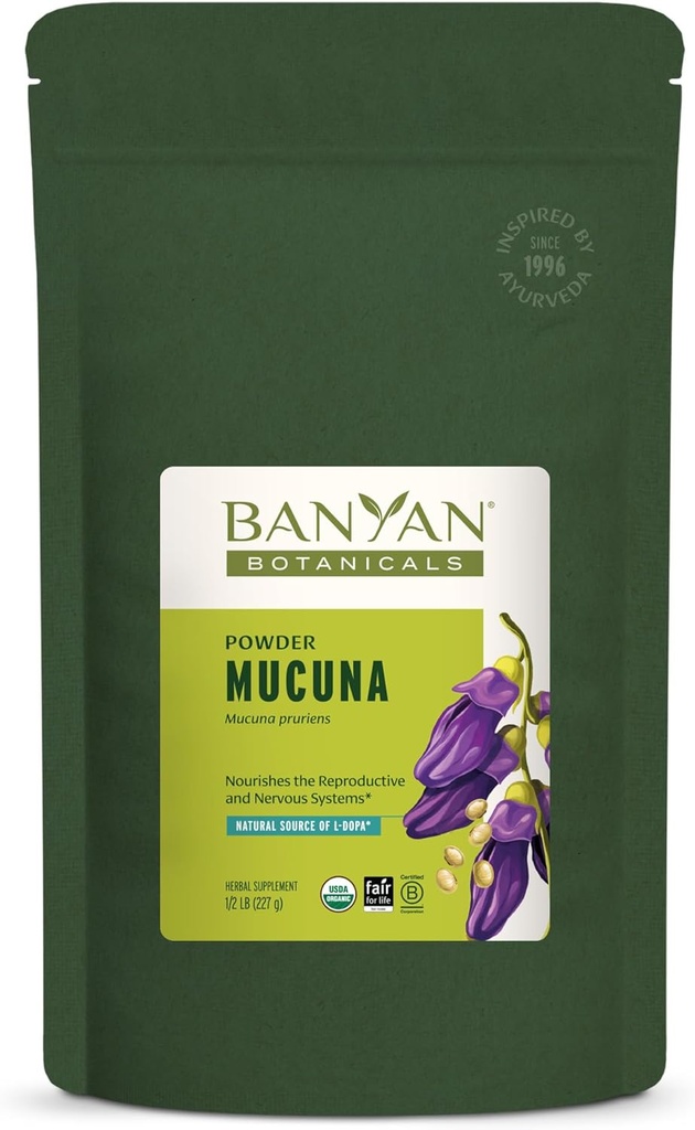 バンヤン植物カピカチュウパウダー、1/2ポンド - USDA Organic - Mucuna pruriens - L-dopaの天然由来*
