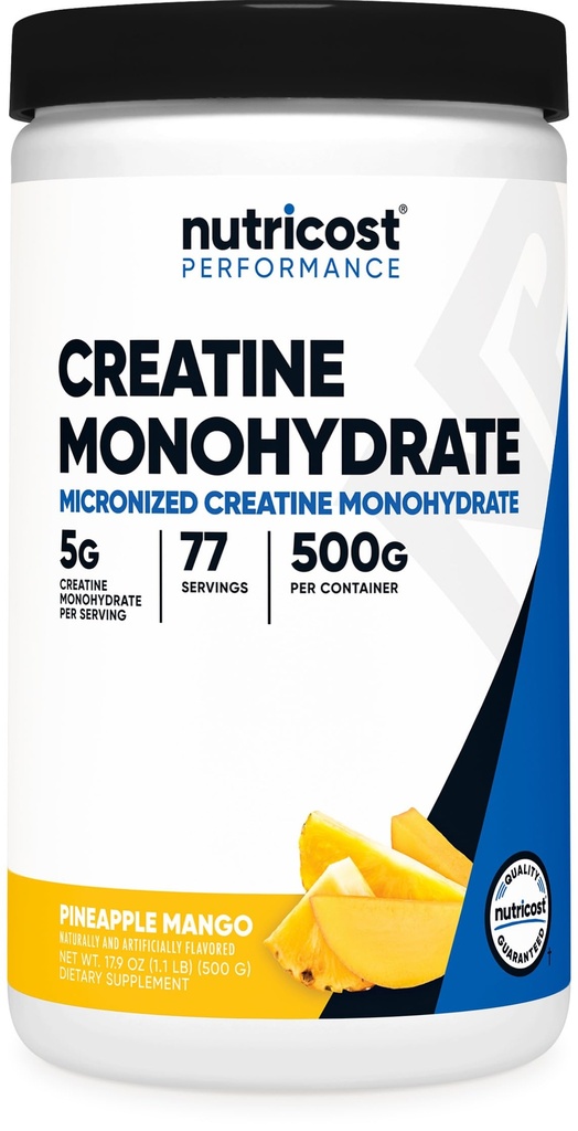 Nutricostクレアチンモノハイドパウダー(パイナップルマンゴー、500グラム) - Micronizedクレアチンサプリメント - ビーガン、非GMO、グルテンフリー