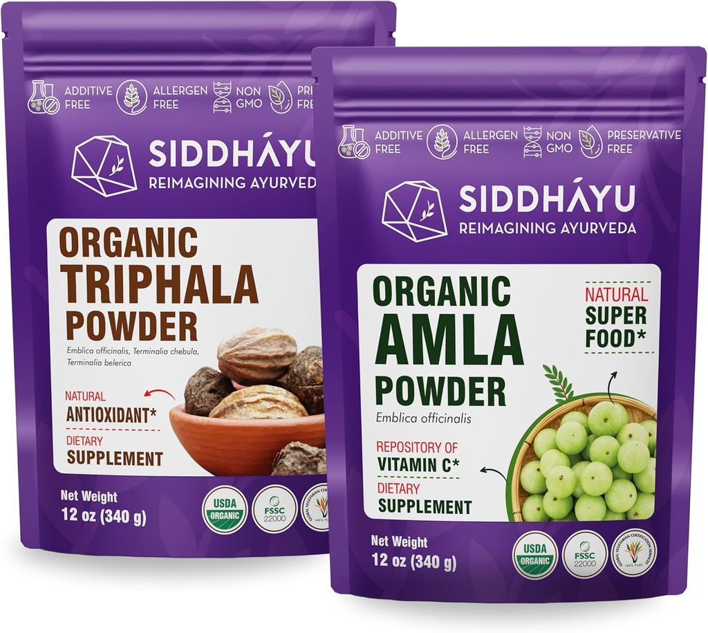 Siddhayu の有機性 Triphala の粉 - 12 の oz 及び有機性 Amla の草の補足の粉 - 12 の oz