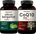 NatureBell CoQ10 400mgはオメガ3の脂肪酸及びCitrus Bergamot Veggieのカプセルが付いているカプセルを5,000のmgの等価な束のパック 安定した高い吸収の形態 高い酸化防止レベル