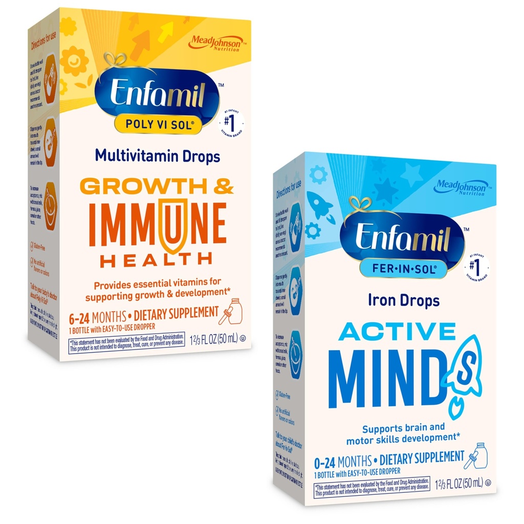 Enfamil ポリ-Vi-Sol と Fer-in-Sol の鉄の液体の低下の Multivitamin の補足、乳児のための 2x50 mL の点滴器のびん