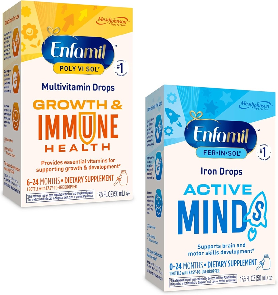 Enfamil ポリ-Vi-Sol と Fer-in-Sol の鉄の液体の低下の Multivitamin の補足、乳児のための 2x50 mL の点滴器のびん