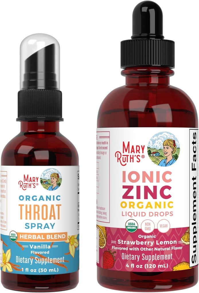 MaryRuth Organics Throat Spray(Vanilla) & 亜鉛ドロップ(いちごレモン) | USDA Organic, Clean Label Project Verified® | Throat救済、免疫&健康のためのビタミン | 完全菜食主義者、非GMO