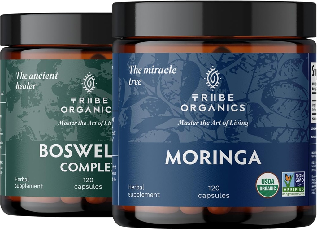 TRIBE ORGANICS バイタリティデュオ - ボスウェリアコンプレックス - Moringa - 共同サポート、筋肉の救済、エネルギー、減量、脳機能
