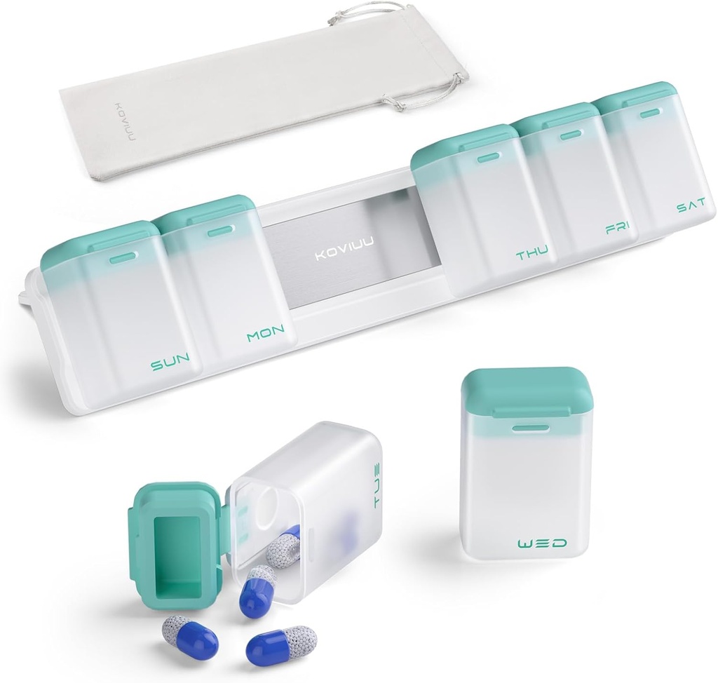 週刊Pillのオルガナイザー1日、磁気Pill箱7日、取り外し可能な旅行丸薬の箱、薬、ビタミン、補足、Turquoiseのための大きい薬物ディスペンサー