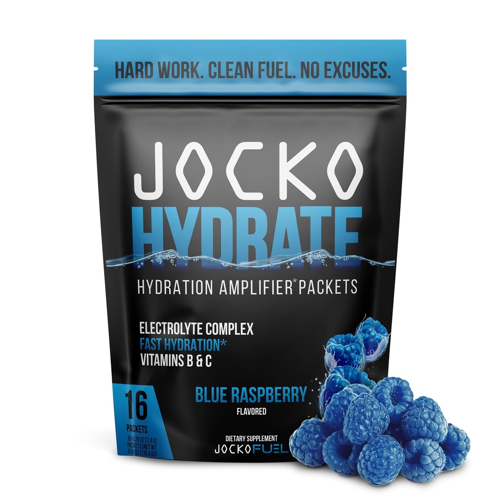 Jockoの燃料のHydrateの電解物の粉のパケットの低い砂糖-回復、脱水、及び練習のためのHydrationのアンプのパケット-ビタミンB6、B12及びC (16のパケット)青いラズベリー
