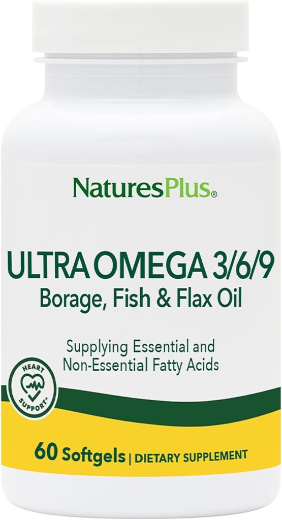 Natures Plus Ultra Omega 3 6 9-1200 mg, 60 Softgels - Borage Oil, 魚油, 亜麻油サプリメント, グルテンフリー - 60 サービング