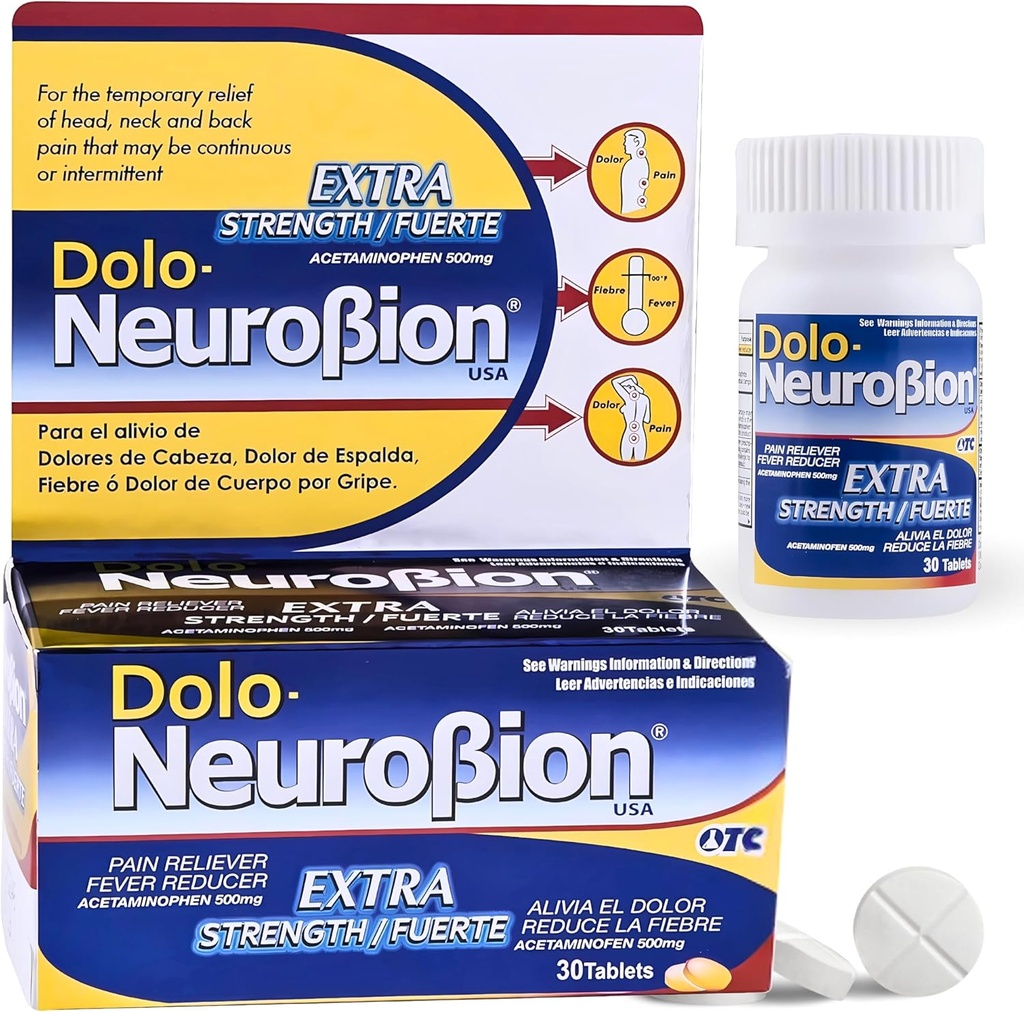 Dolo Neurobion 30錠 - 痛みリバイバー、フィーバー減速機、余分な強度、フエルテ、アリビアエルドラー、ラフェーブルを減らす
