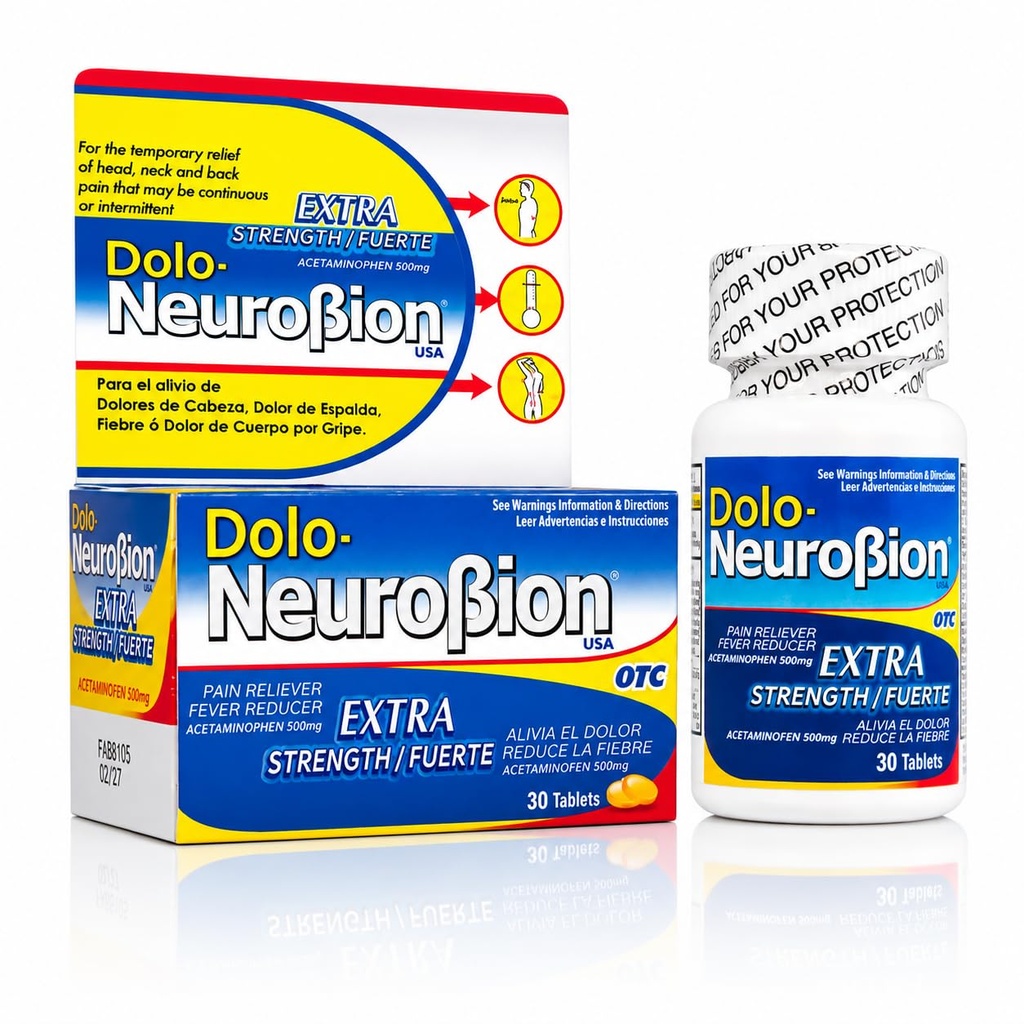 Dolo Neurobion 30錠 - 痛みリバイバー、フィーバー減速機、余分な強度、フエルテ、アリビアエルドラー、ラフェーブルを減らす