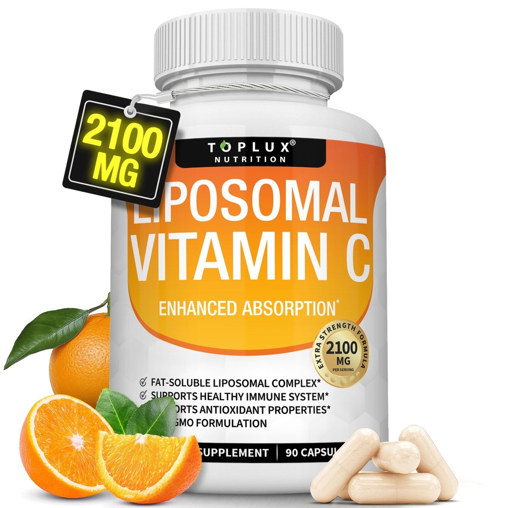 リポソームビタミンC 2100mg高吸収脂肪溶性VIT C - 免疫サポートコラーゲンブースター免疫防御と強力な抗酸化剤、MCTオイル&ヒマワリレシチン、Acsorbic酸、ビーガン非GMO