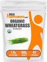 BulkSupplements.com Organic Wheatgrass Powder - Organic Super Greens Powder, Superfoods Supplement - Vegan & Gluten Free, 1.5g per Serving, 100g (3.5 oz) (Pack of 1)